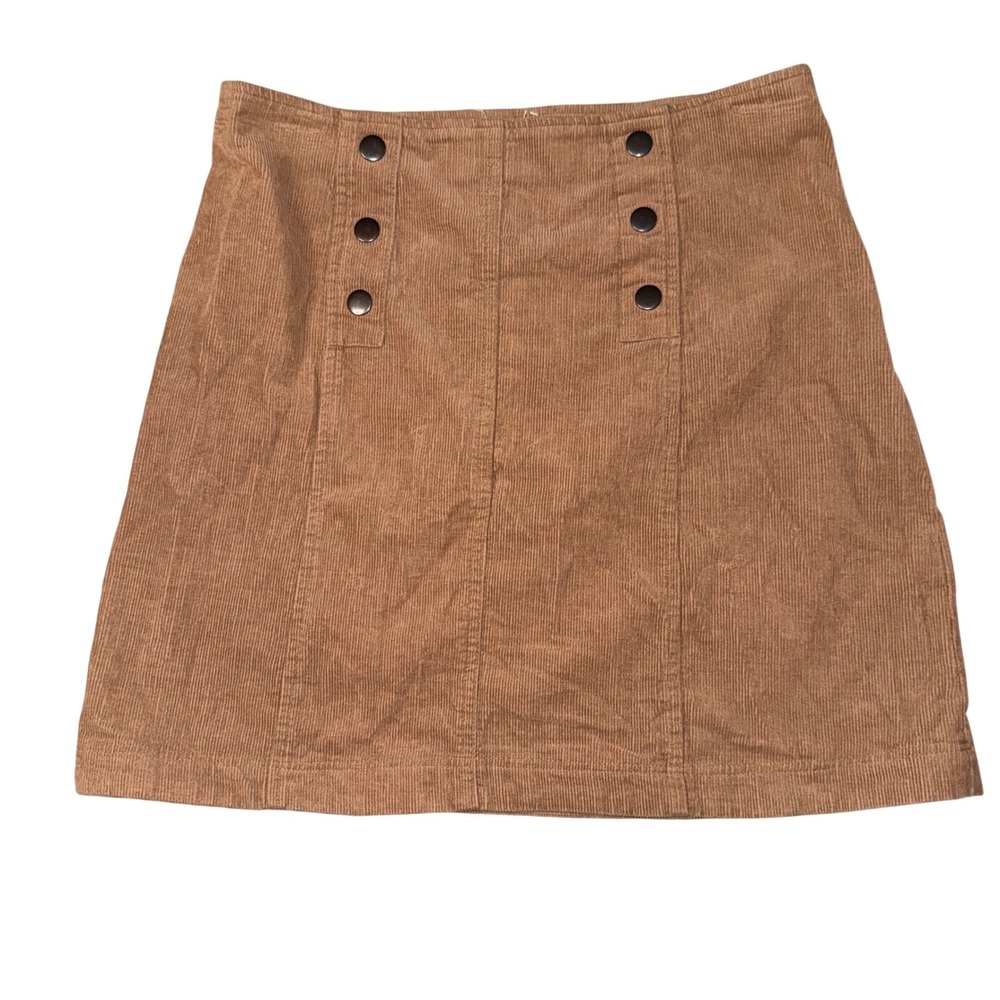Hollister Corduroy Mini Skirt Small Tan‎ Brown Button Detail A-Line High Waist